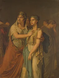 Die Schauspielerinnen Joanna Cornelia Ziesenis-Wattier und Geertruida Jacoba Grevelink-Hilverdink in Iphigenia von Jean Racine